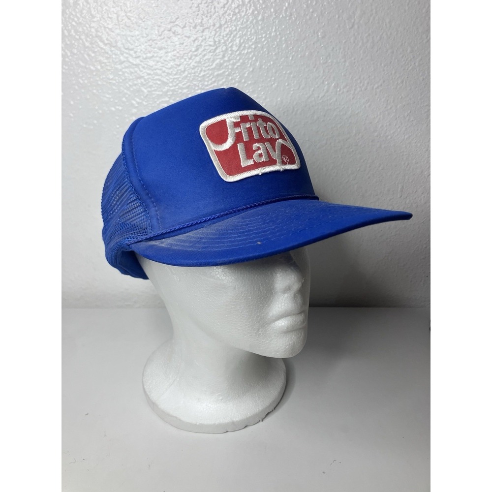VTG Frito Lay Trucker Hat Snapback Mesh Back Blue Trucker Cap Red Logo Patch 80s